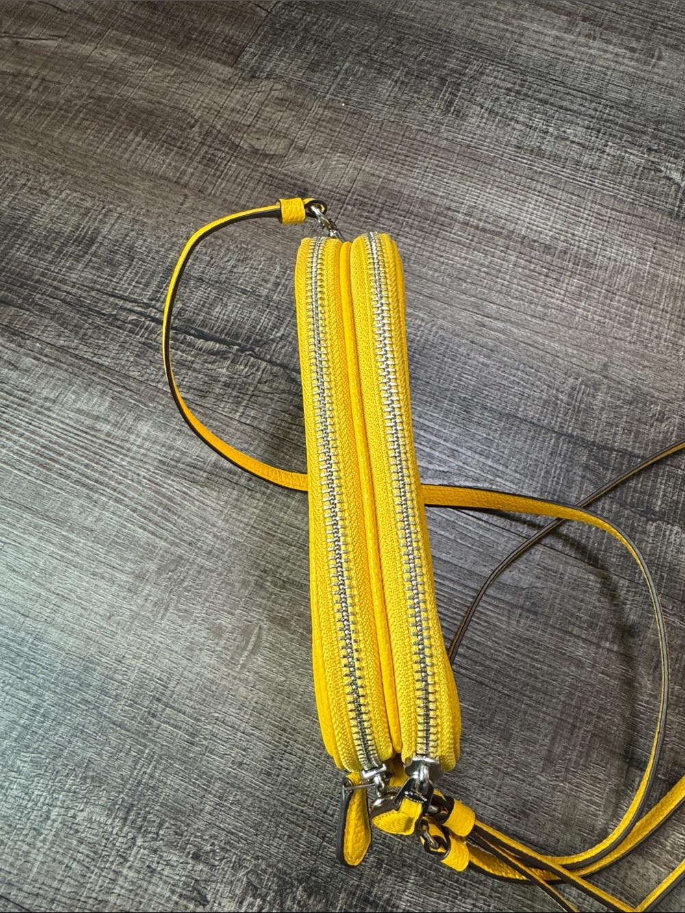 Coach Yellow Pebbled Leather Crossbody Wristlet - Picture 7 of 15